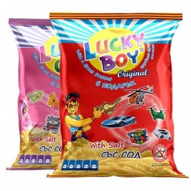 Kukurūzų lazdelės berniukams 40 g LUCKY BOY ORIGINAL su žaislu